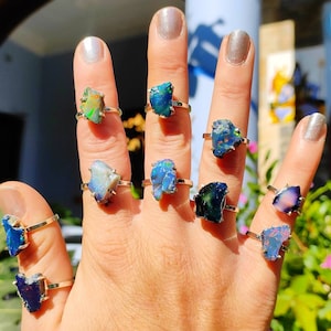 ADJUSTABLE Rare Raw Black Fire Opal Uncut Rough Stone Crystal Ring, 925 Sterling Silver | Black Opal Ring | Fire Opal Jewelry | Gift Idea