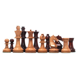 Henri Chavet Reproduced Chess Set in Distressed and Mahogany Stained Boxwood- 3.75&quot; King