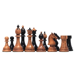 Reproduction 1951-1954 &quot;ČESKÁ KLUBOVKA&quot; Fide Tournament Czech 4&quot; Chess Pieces in Ebony & Distressed Boxwood