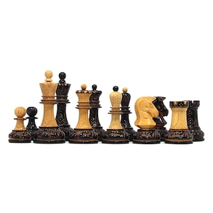 Dubrovnik Series 1970 Reproduction 3.75&quot; Luxury Lacquered Burnt Boxwood Chess Set