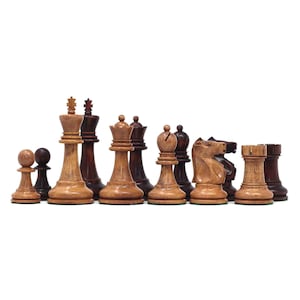 Fischer-Spassky / 1972 World Championship 3.75&quot; Distressed/Mahogany Stained Boxwood Chessmen