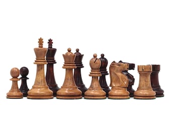 Fischer-Spassky / 1972 World Championship 3.75" Distressed/Mahogany Stained Boxwood Chessmen
