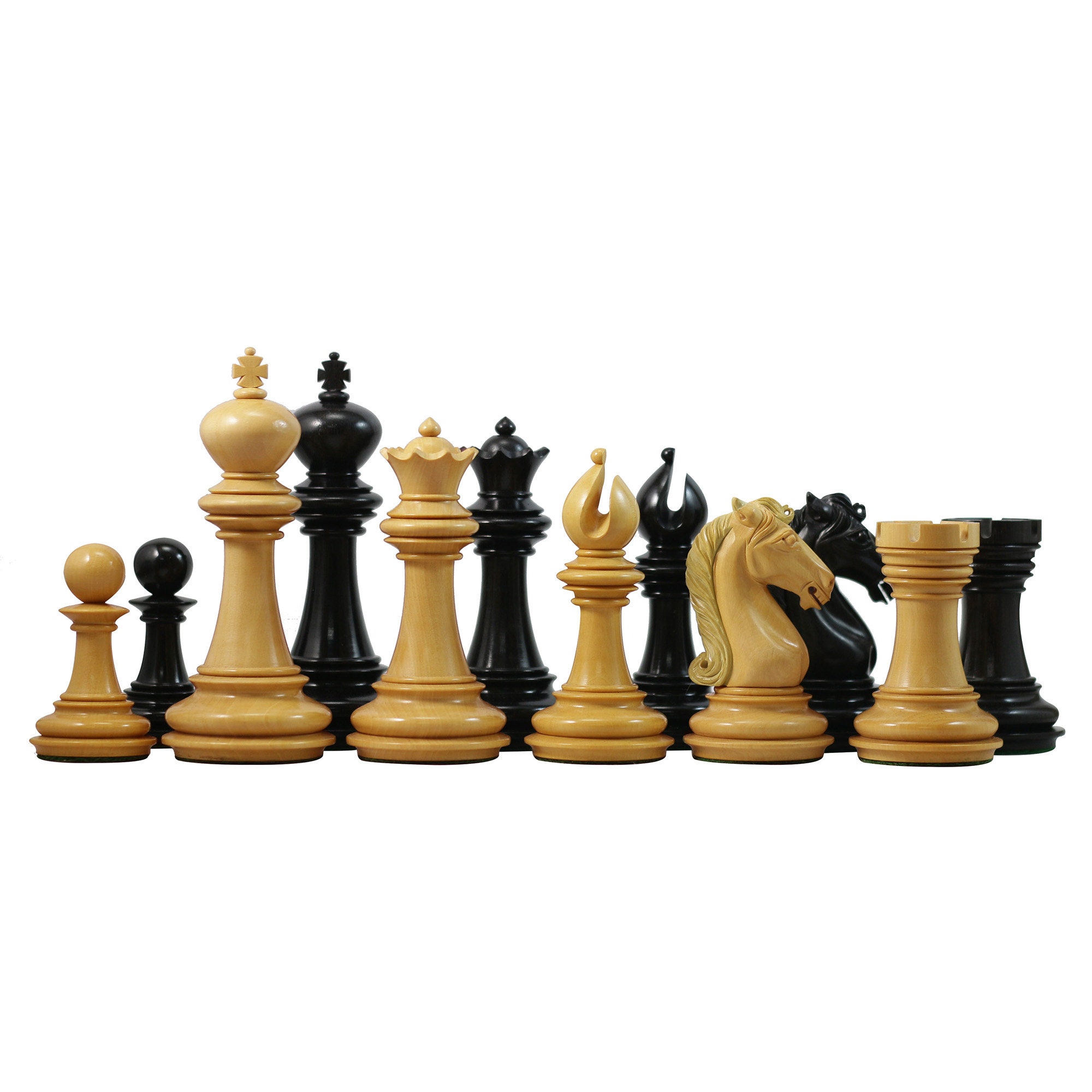 Vienna Coffee House Chess Set Ebony & Boxwood Pieces with Black & Ash Burl  Chess Board - 4 King