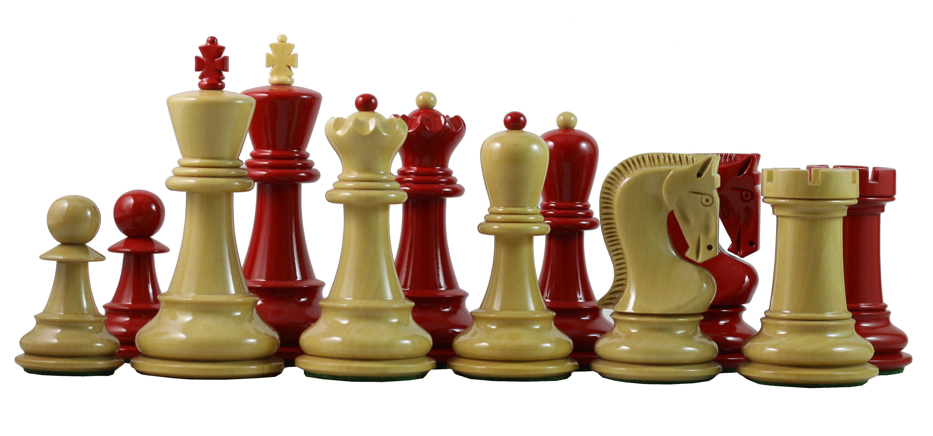Zagreb Series Premium 3.75" Staunton Chessmen in Red and White Lacquered 