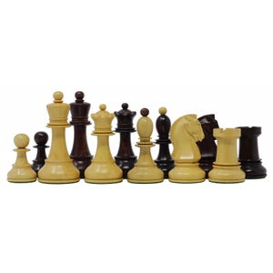 Dubrovnik Series 1950 Vintage Reproduction 3.75&quot;  Chess Set Natural/Mahogany Stained Boxwood