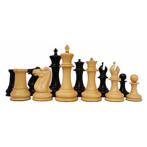 Jaques Reproduction 1870-75 Staunton 4.4&quot; Antique Ebony/Box wood Chess Pieces
