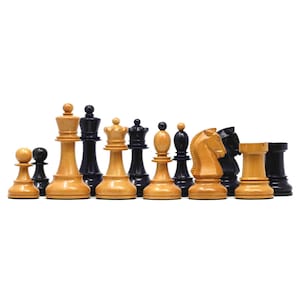 Dubrovnik Series 1950 Vintage Reproduction 3.75&quot;  Chess Set Antiqued Boxwood/Ebony