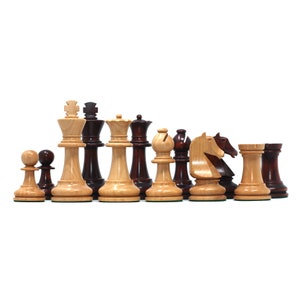 Henri Chavet Reproduced Chess Set in Natural and Mahogany Stained Boxwood- 3.75&quot; King
