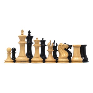 Original Reproduction Nathaniel 1849 Vintage 4.4&quot; Chess Pieces in Boxwood & Ebony