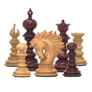 Raging Stallions Series Luxury Staunton Africa Padouk Wood Chessmen - 4.4&quot; King