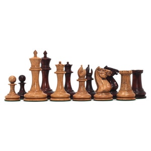 Morphy Cooke 3.5&quot; Reproduction circa 1849 Chess set in Distressed Boxwood and Mahogany Stained Boxwood