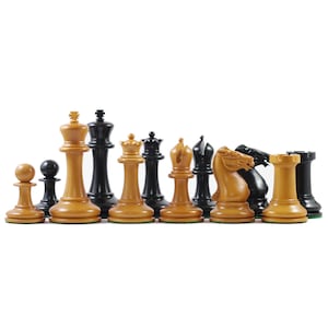 Walter Grimshaw circa 1854 Reproduction 3.5&quot; Staunton Antiqued/Ebony Chess Set