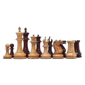 Vintage Reproduktion 1850-55 Staunton 4,4 &quot;Mahagoni gebeizte / antikisierte Buchsbaum-Schachfiguren