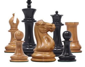 Antiqued Boxwood & Ebony 4.4" Reproduced 1849 Staunton Chess Pieces Only set