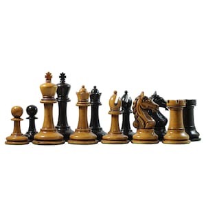 Antique Warrior 4&quot; Premium Staunton Chess Set in Ebony and Distressed Antiqued Box Wood