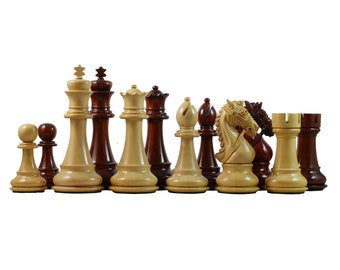 Hoofdstelserie 4,5" Premium Staunton-schaakset van Afrikaans padouk- en boxhout