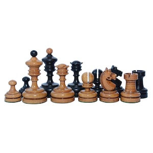 Reproduction Vintage 1930 German Knubbel 3.5&quot; Distressed Antique Chess Pieces in Ebonised