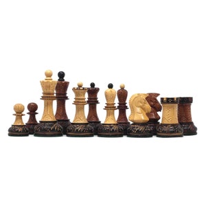 Dubrovink Series 1970 Reproduction 3.75&quot; Luxury Burnt Accacia / Boxwood Chess Set