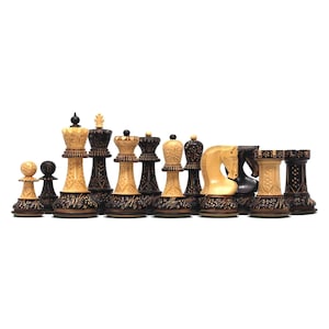 Zagreb &#39;59 Series Luxury Chessmen in Burnt Boxwood - 3.75&quot; King Height