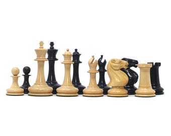 Vintage Continental Club Reproduction 3.25" Ebony/Natural Boxwood Chess Set