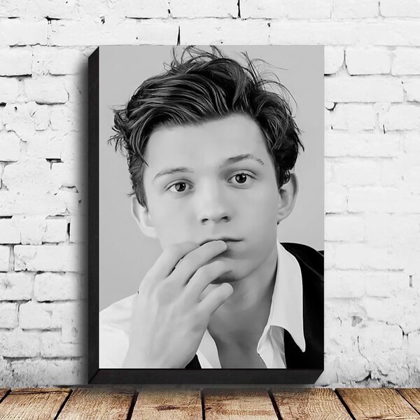 Tom Holland Poster Movie Star Actor Black And White Poster Canvas Wall Art Picture for Living Room Home Decor (No Frame)