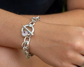 Swarovski Crystal Link-Kettenarmband, Sterlingsilber überzogene T-Verschluss-Manschette