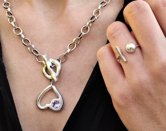 Collar de cadena de plata con colgante de corazón de cristal de Swarovski y cierre de palanca