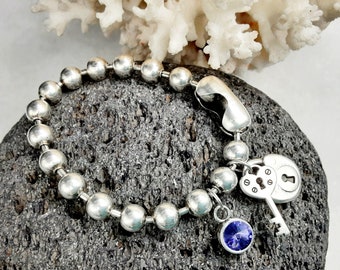 Swarovski Stein Antik Silber klobige Kugelkette Schlüssel und Schloss Armband • Uno de 50 Style Kristall Charme Manschette