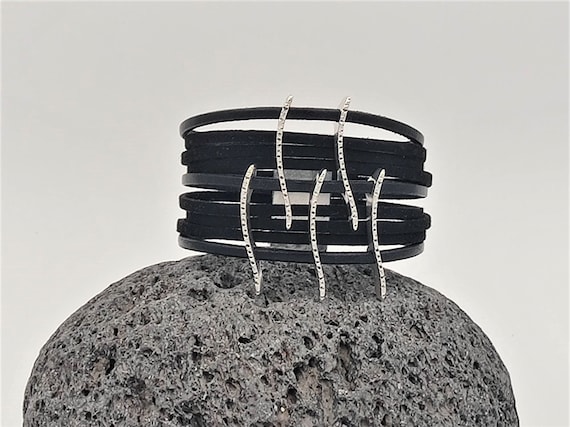 Statement Multi Strands Bracelet, Wavy Engraved Stick 