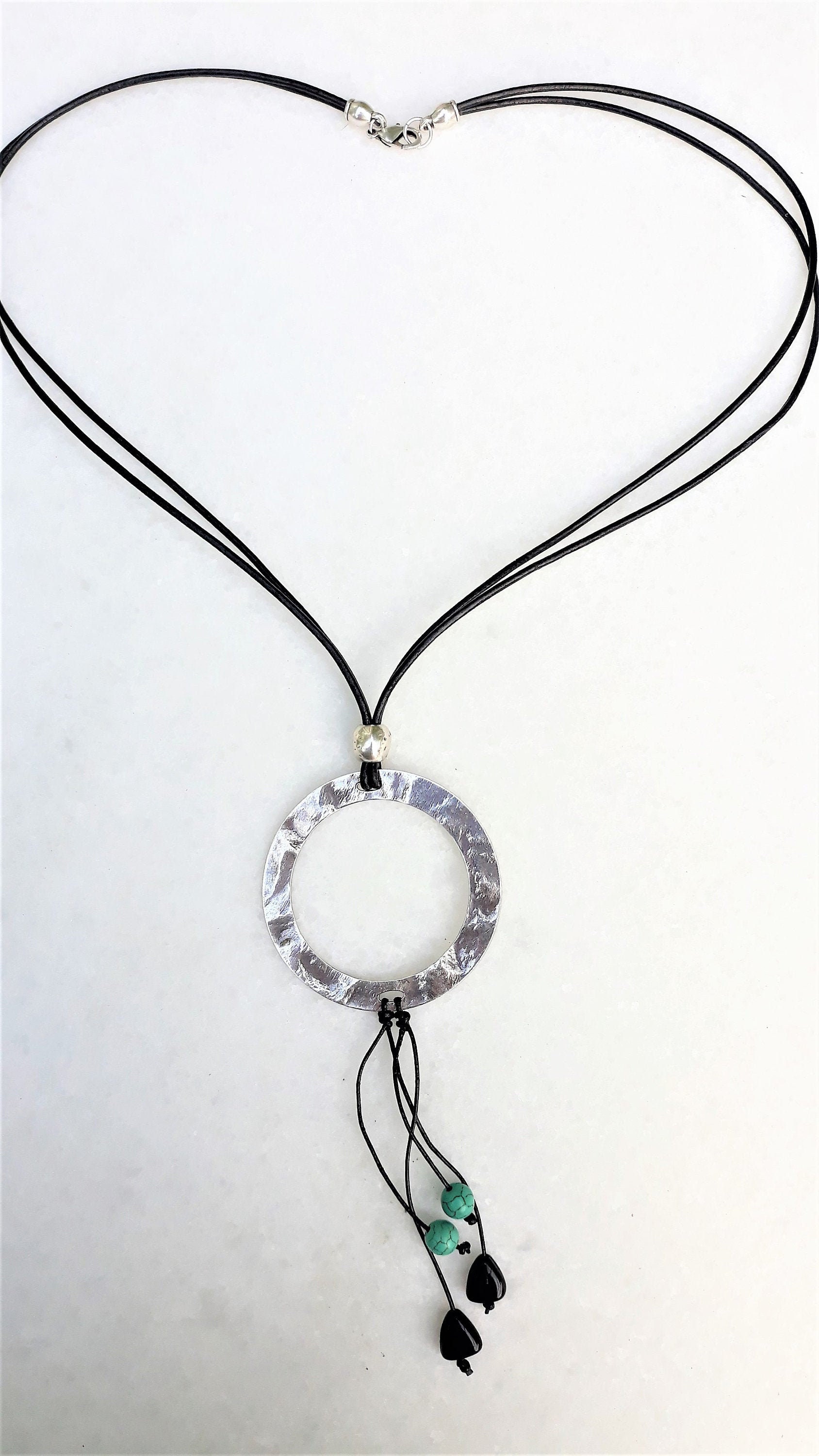 O Ring Necklace With Semiprecious Gemstones Long Leather Etsy Ireland