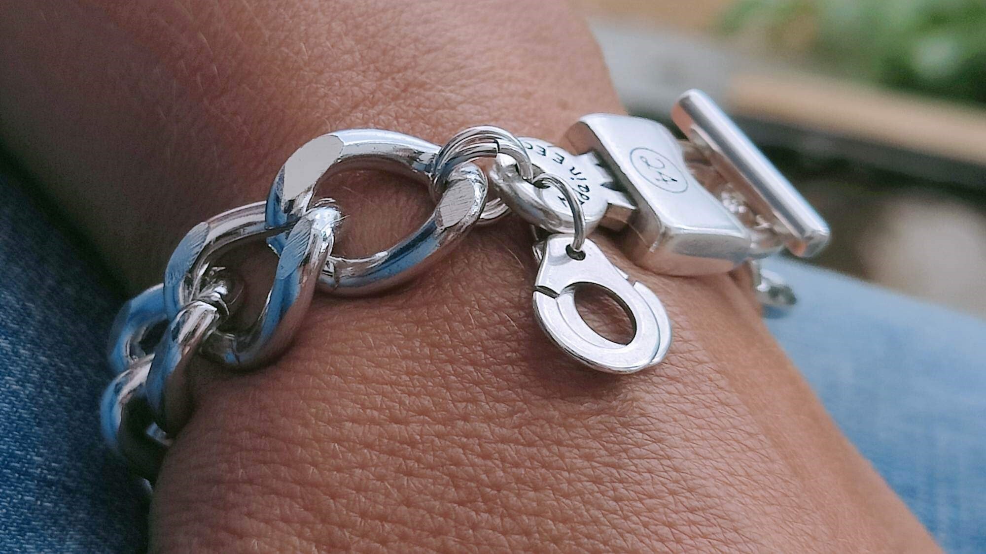 Lock Enc Keychain Lock and Key Thik Chain Bracelet• Womens Silver Handcuffs Charm ...