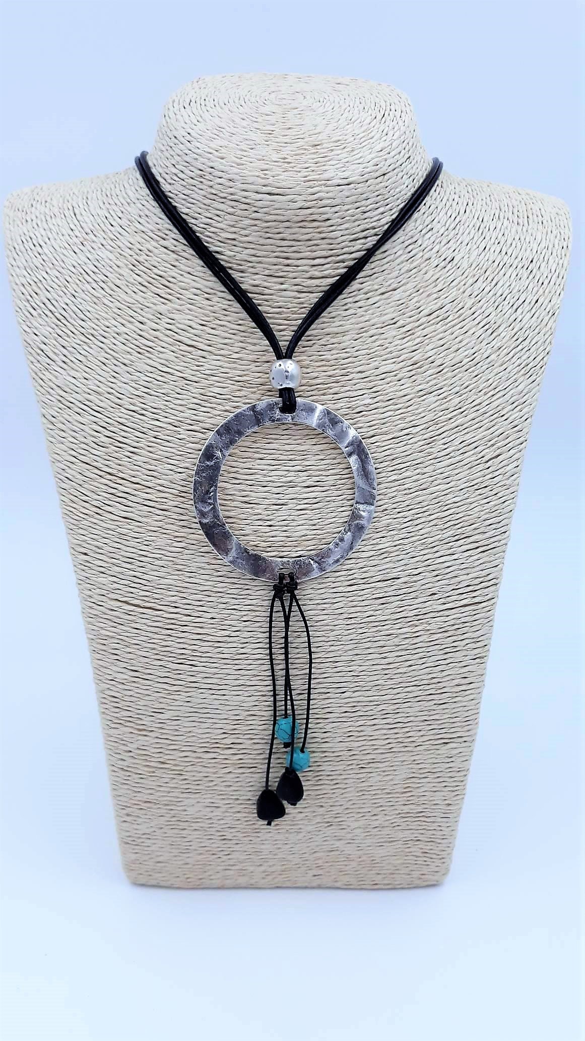 O Ring Necklace With Semiprecious Gemstones Long Leather Etsy Ireland