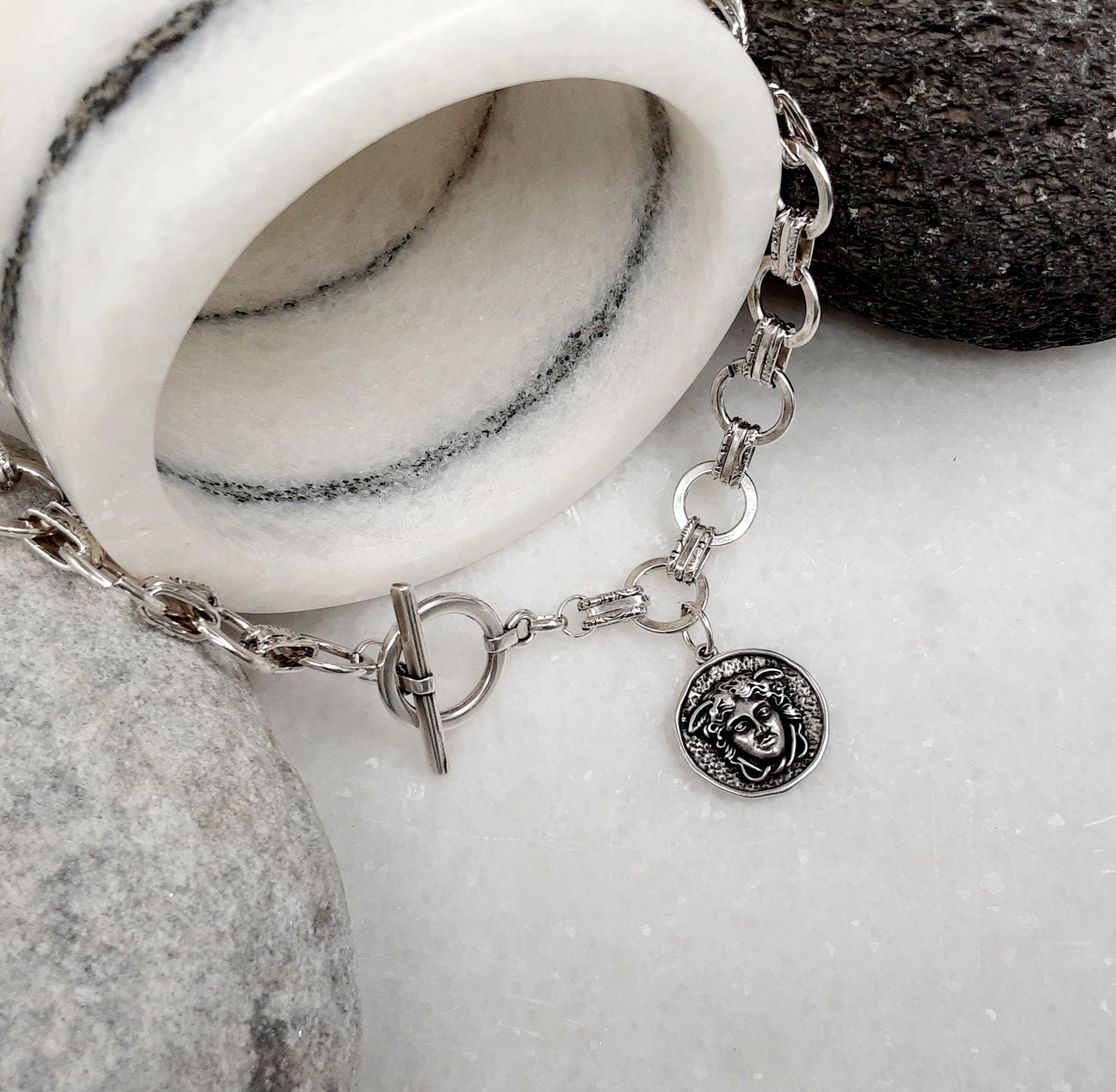 Antique Silver Statement Medusa Pendant Necklace, Speciality