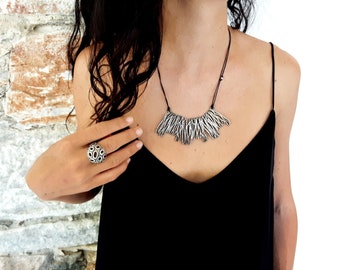 Chunky Leather Necklace, Antique Silver African Pendant, Bohemian Jewelry