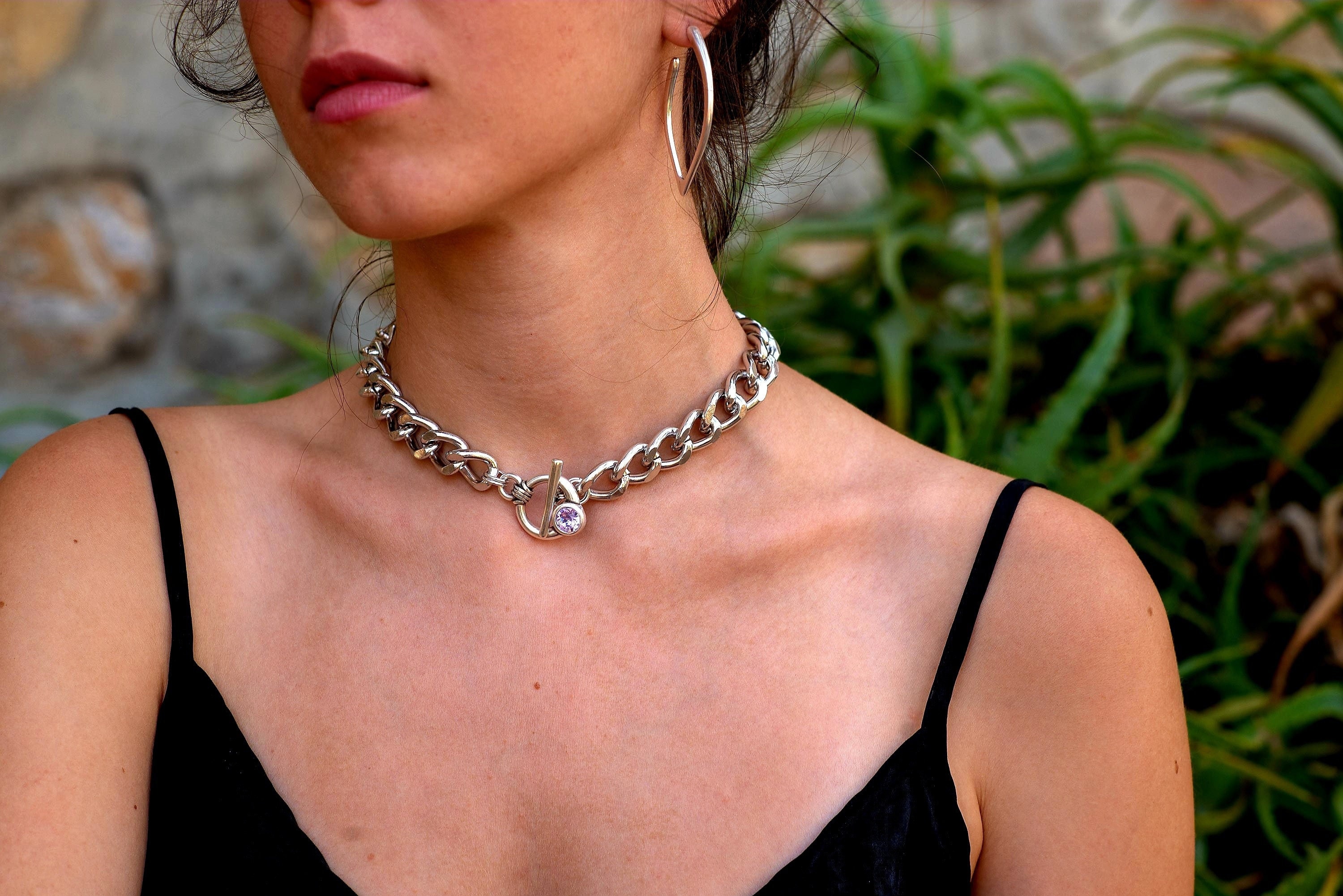 Swarovski Link Chain Crystal Choker, Silver Oversized