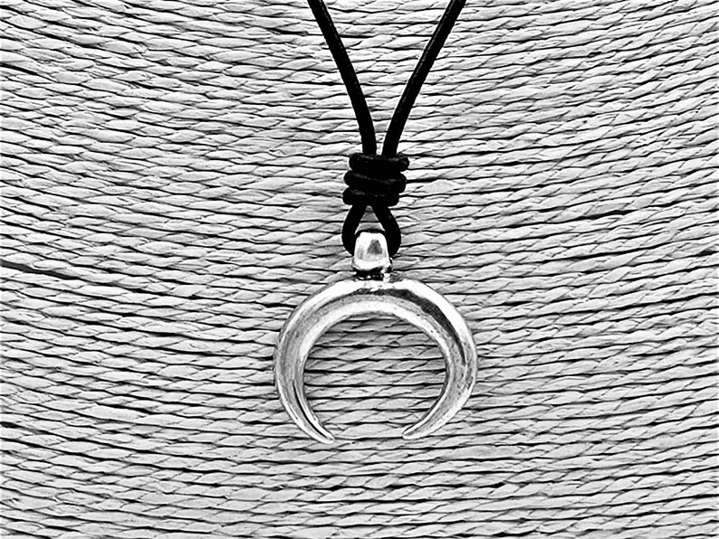 hammered beads necklace womens minimal horn pendant leather ethnic beaded choker Double strands short leather cord necklace gift idea