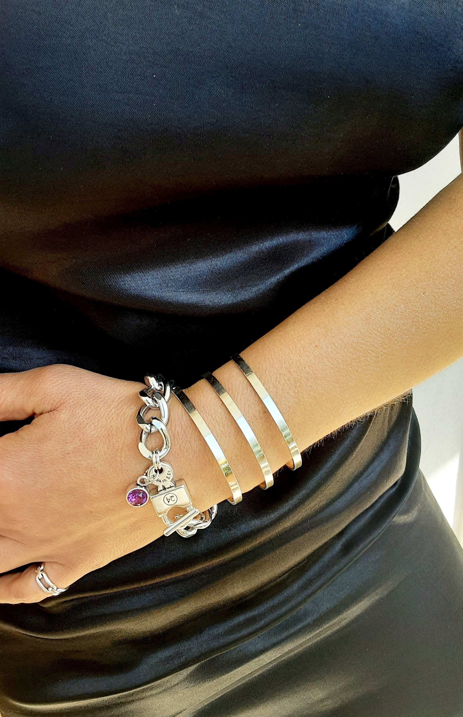 Swarovski Key lock Bracelet Silver Oversized Lightweight Aluminum
