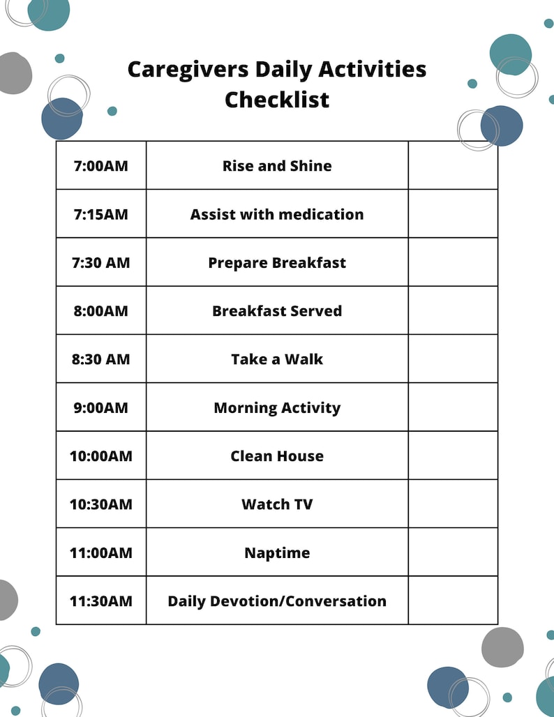 Caregivers' Daily Checklist/ PDF Printable Etsy Caregivers' Daily Checklist/ PDF Printable Etsy