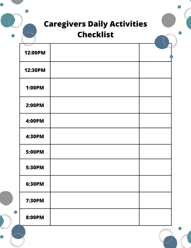 Caregivers' Daily Checklist/ PDF Printable Etsy UK