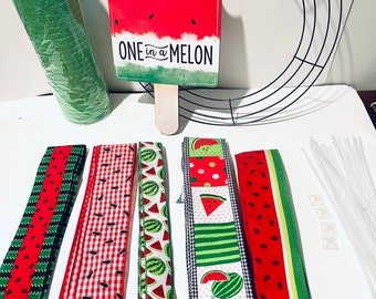 NEW! One in a Melon wreath kit, baby 1st birthday kit, party decoration, watermelon theme, adult craft for summer, summer time fun