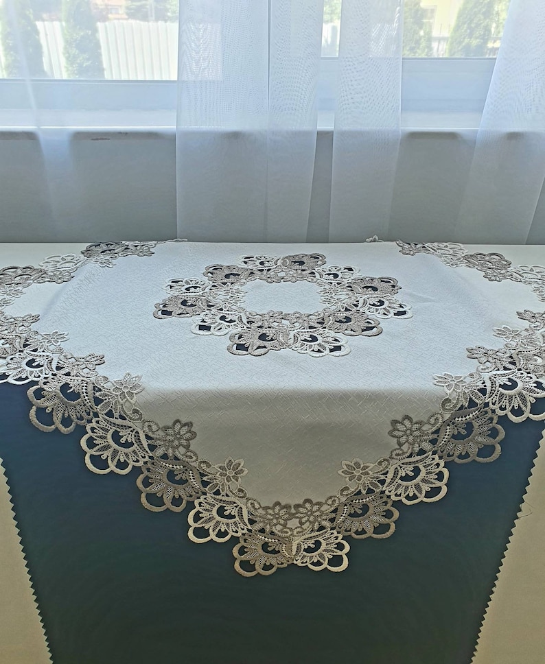 White Table Topper White Table Topper, Elegant Brawn White Guipure, Centerpiece Guipure ...