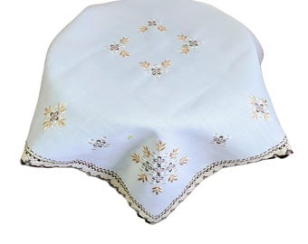 Zomerse tafelloper, linnen, geborduurd en gehaakt, rustieke decoratie voor de keuken, paastafelkleed, tuinfeest, 34x34 inch, 85x85 cm