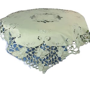 Elegant Tablecloth For Your Table, Green Olive Tablecloth, Embroidered Flower, Easter Decor, Kitchen Decor, Garden Party, 34x34&quot;, 85x85 cm