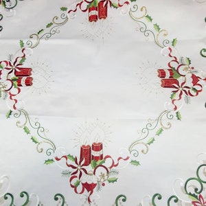 White Christmas Table Topper, Red Gold Metallic Embroidered Table Topper, High Quality, Christmas Decor Table, 34x34&quot;, 85x85 cm