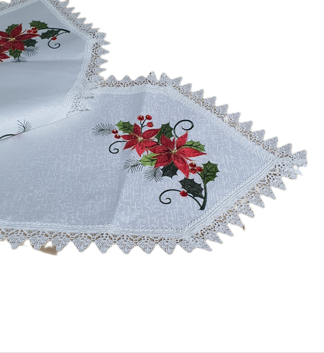 Long Table Runner White Christmas Table Runner Embroidered Etsy