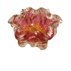 Vintage Bohemian Pink Crystal, Vintage Bowl, Vintage Murano Cranberry Art Glass Ashtray/Bowl Hand Blown Glass Candy Bowl Centerpiece