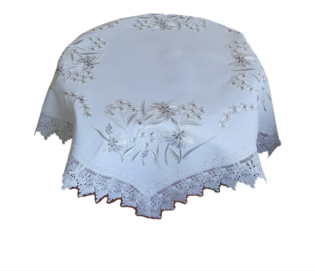 White Table Topper Beautiful White Table Topper for You Embroidered Gray Wild Flower ...