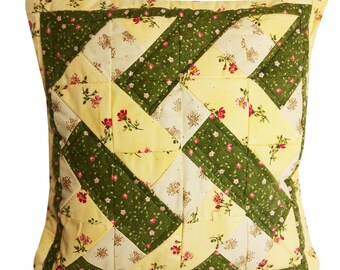 Patchwork Decoratief kussen, Gewatteerd, Katoen, 18x18 inch, Bloemenkatoen, Gewatteerd, Sierkussen, 45x45 cm