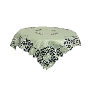 Elegant Tablecloth, Green Olive Tablecloth , Embroidered Flower, Easter Decor, Kitchen Decor, Garden Party, 34x34&quot;, 85x85 cm