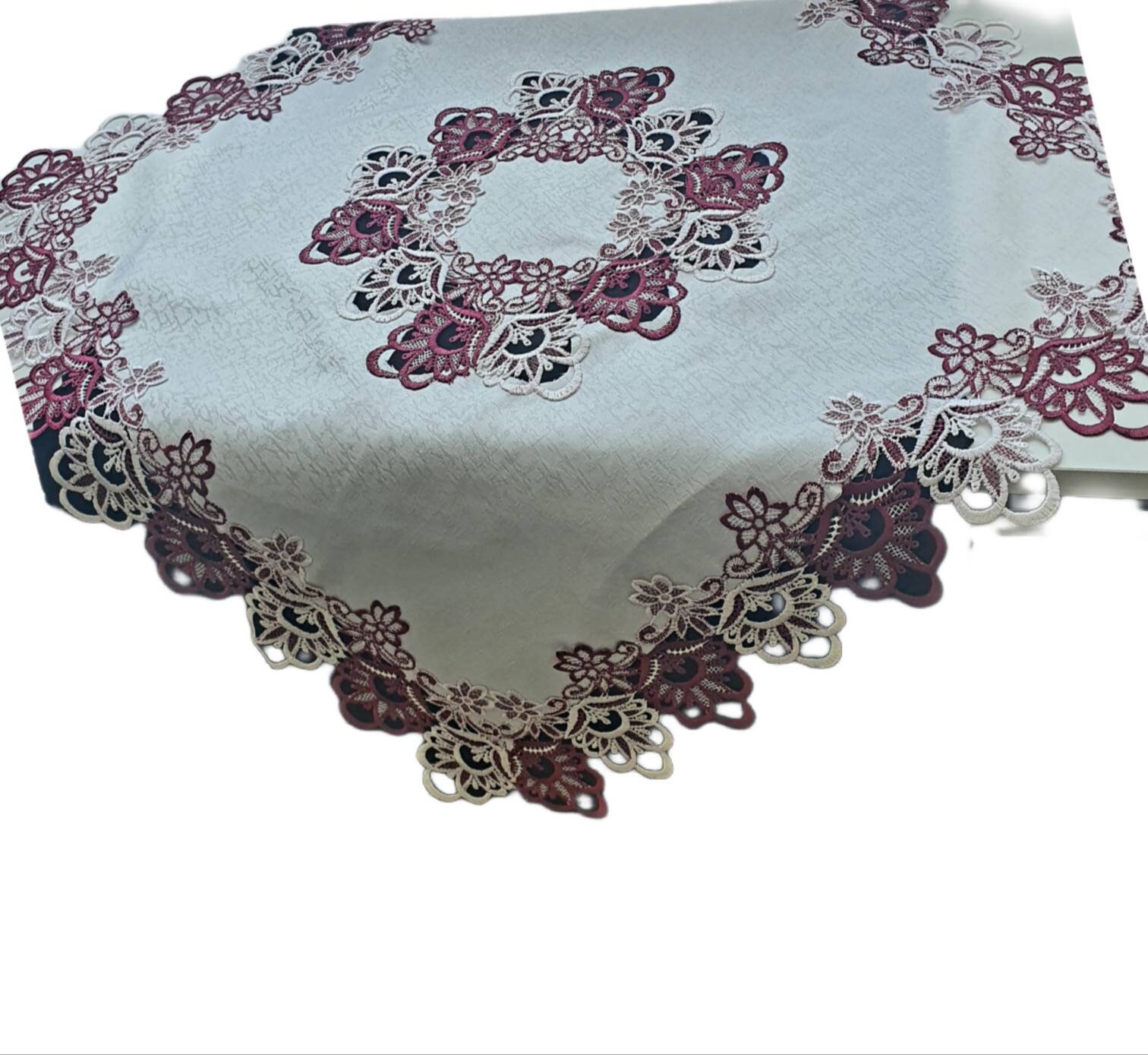 White Table Topper White Table Topper, White Purple Guipure, Centerpiece Guipure Ornament ...